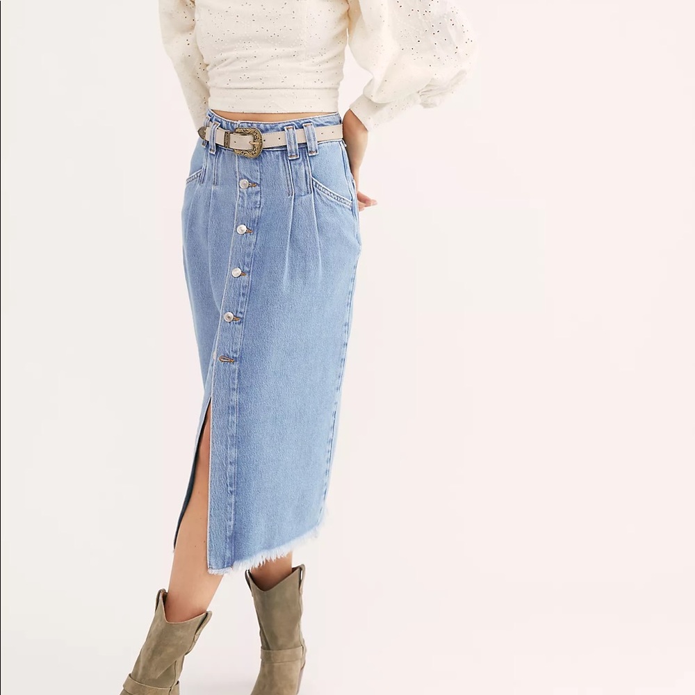 Free People Denim Midi Skirt